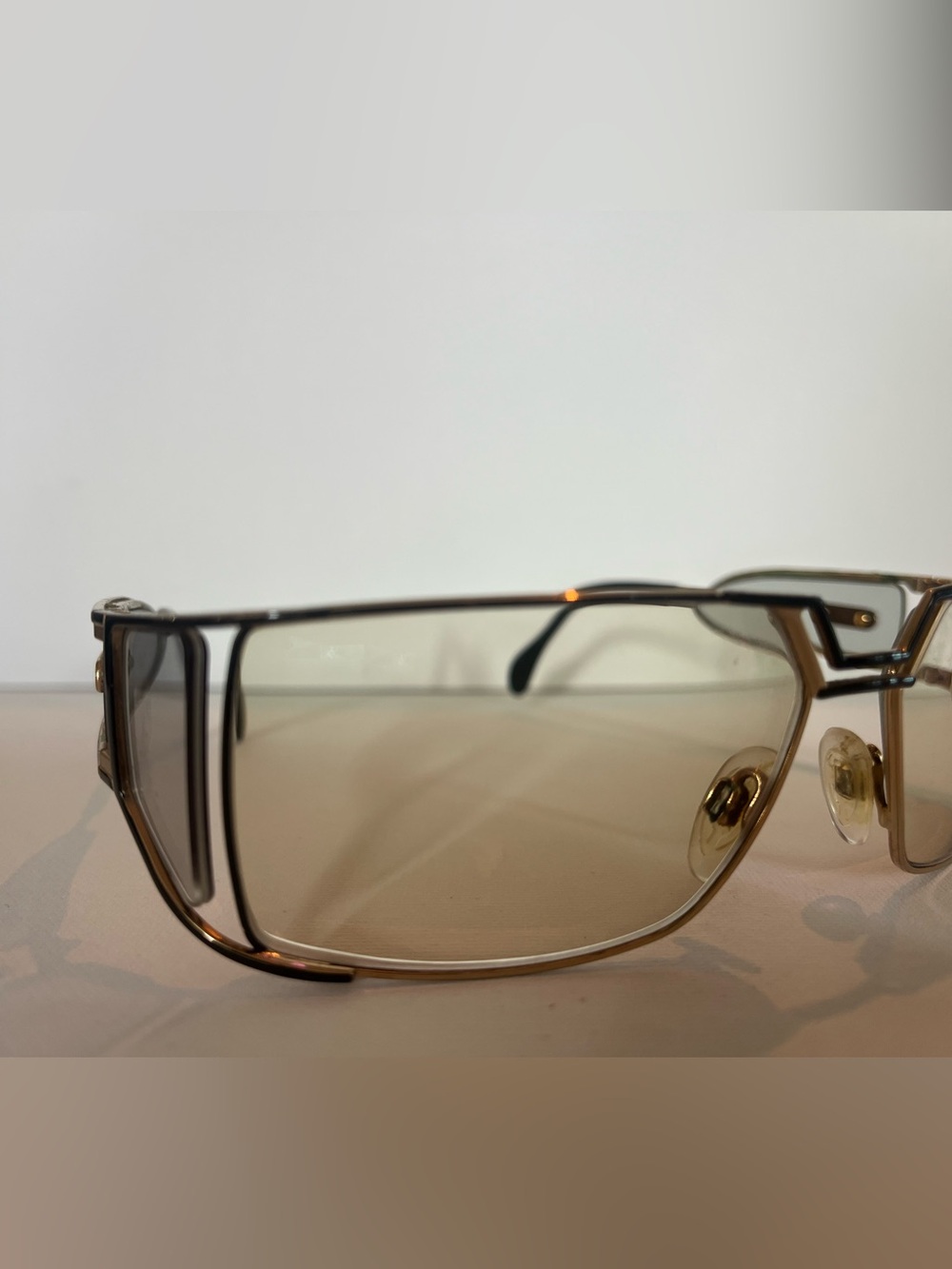 Rare Vintage Cazal Sunglasses Gold Brown Side Shields Geometric Frame w/ Case